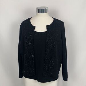 Eileen Fisher black beaded trim cardigan/shell sweater set